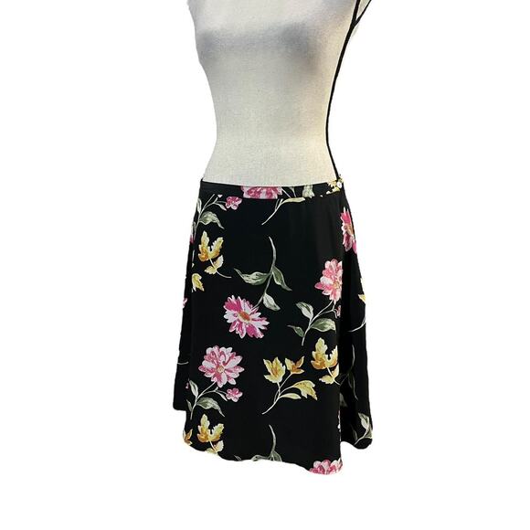 VTG 90s Petite Sophisticate Black & Pink Whimsical Floral Silk Midi Skirt 10/M - Picture 4 of 7
